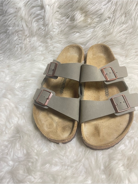 Birkenstock Arizona Men Taupe Slide Sandals with Rose Gold Buckles  SZ12 main image 4